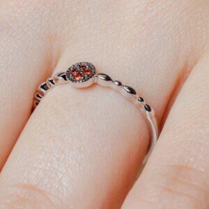 Sterling Silver 925 Rhodium Plated Round Shape 4 Red CZ Ring